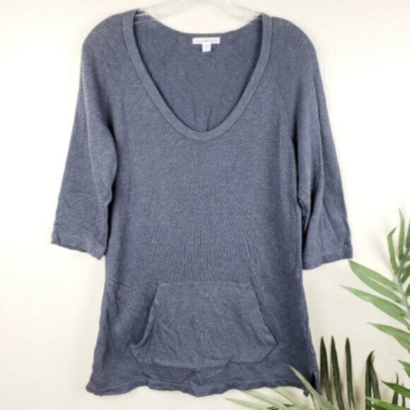 James Perse Lagenlook Gray Kangaroo Pocket Sweatshirt Tunic Size 2 / US M - Picture 1 of 12